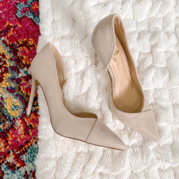 Lulus Shoes - Lulus Satsuki Light Nude Suede Pointed-Toe D’Orsay Pumps Size 6
